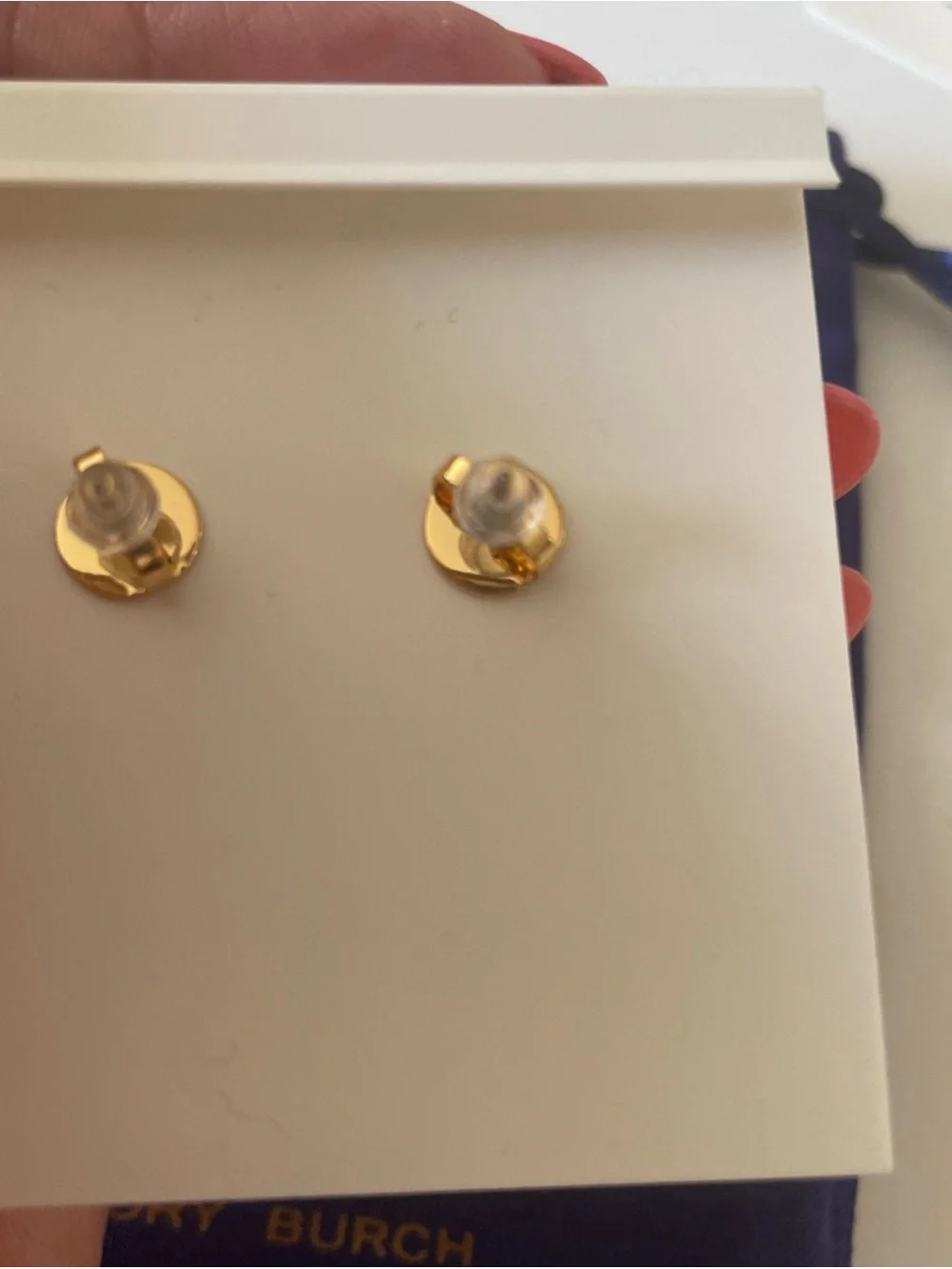 Tory Burch Gold Logo Drop Earrings with White Pearls
